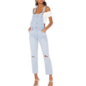 ~ PAIGE XS 26 Overalls Boho Light Blue Wash High Rise Sierra Denim Raw Hem 2 4